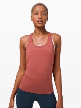Lululemon Swiftly Waist Length Tank Coral Salmon Pink Color Size 6 EUC